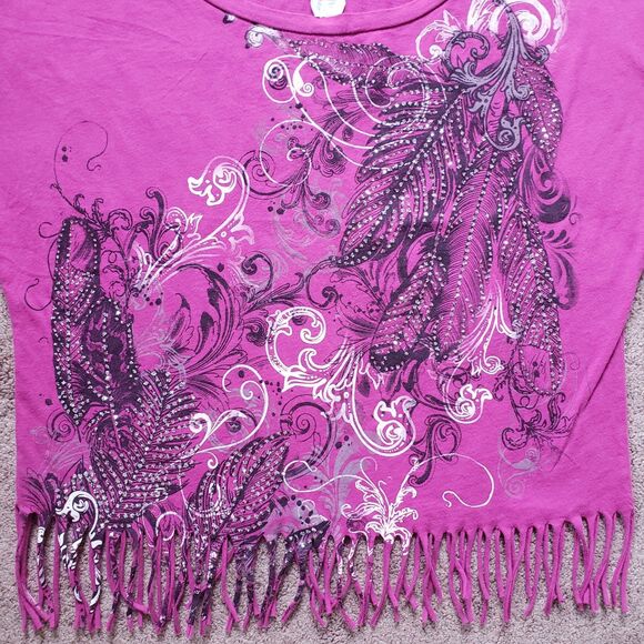 EPG Y2k Women's Graphic Print Cropped T-shirt Glitter Fringe Boho Pink Size S - Picture 2 of 6